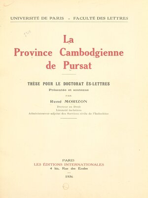 cover image of La province cambodgienne de Pursat